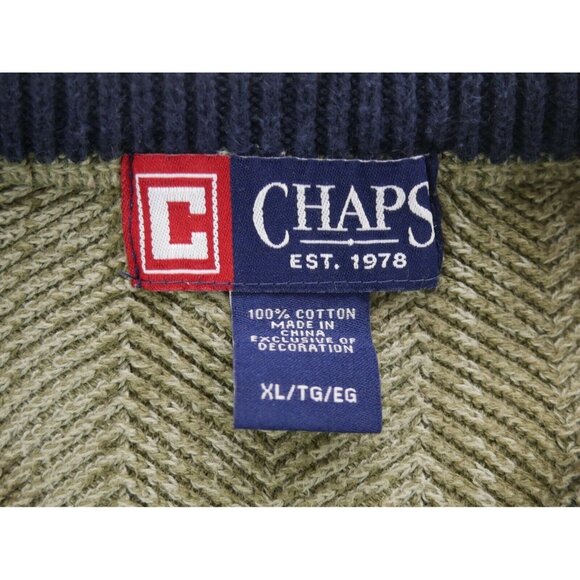 Chaps Mens Green Herringbone Pattern Knit Pullover Sweater Long Sleeve X Large - Picture 7 of 8